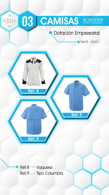 Catálogo Bordher página 03 – Camisas (Dotación Empresarial): Vaquera, Tipo Columbia