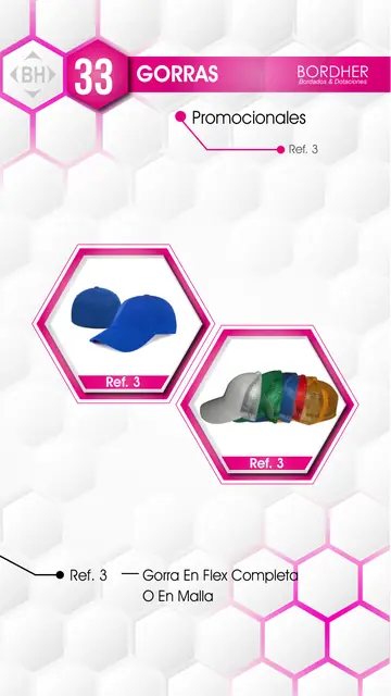 Catálogo Bordher página 33 – Gorras (Promocionales): Gorra en flex completa o en malla