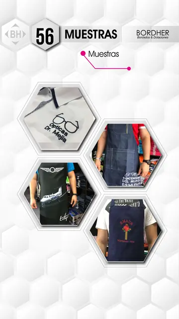 Catálogo Bordher página 56 – Muestras (Muestras): Polos con bordado empresarial y delantales en jean bordados