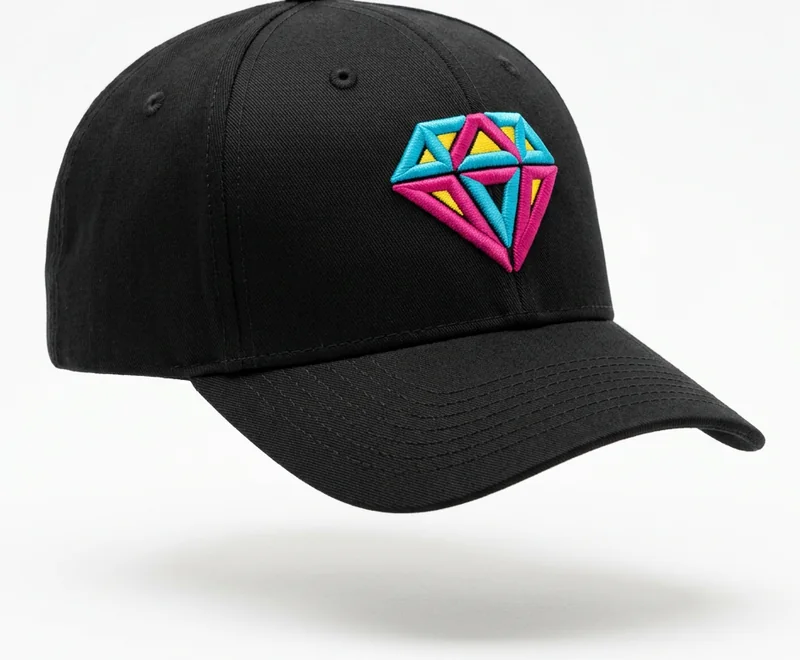 Gorra negra con emblema bordado en 3D a color, personalización de gorras Bordher